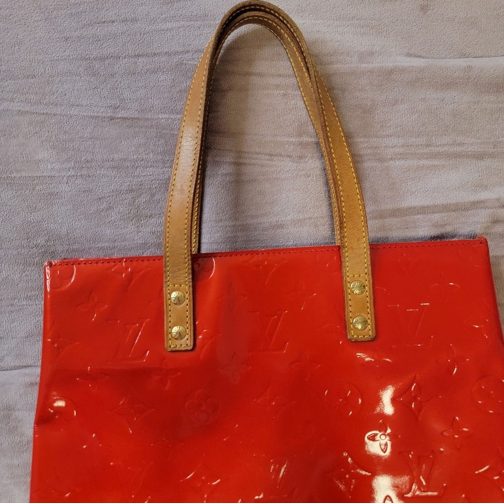 LOUIS VUITTON Monogram Vernis Reade MM Hand Bag Red Rouge LV Auth With Dust Bag - Picture 3 of 12